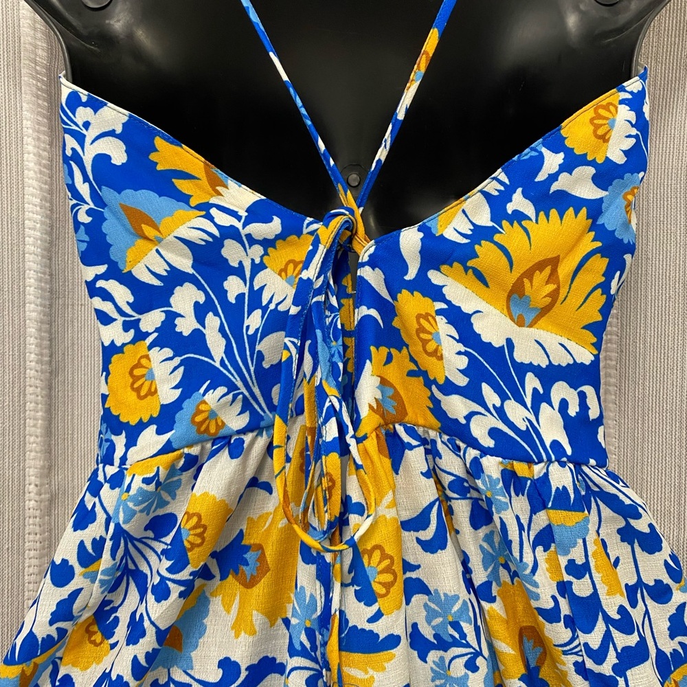 NWT Blue‎ Yellow Floral Sleeveless Halter Sundress Maxi Adjustable 3X (22/24) - Picture 7 of 16